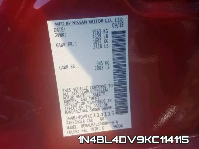 1N4BL4DV9KC114115 фото 2