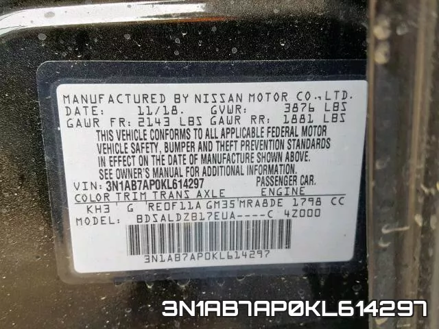 3N1AB7AP0KL614297 фото 2