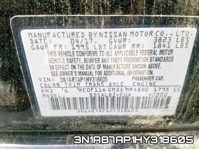 3N1AB7AP1HY318605 фото 2