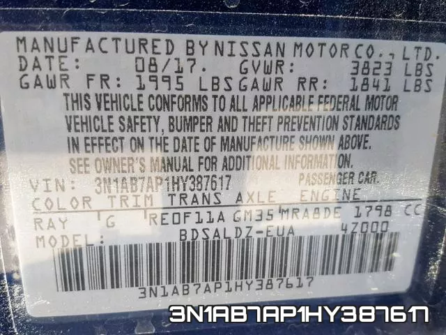3N1AB7AP1HY387617 фото 2