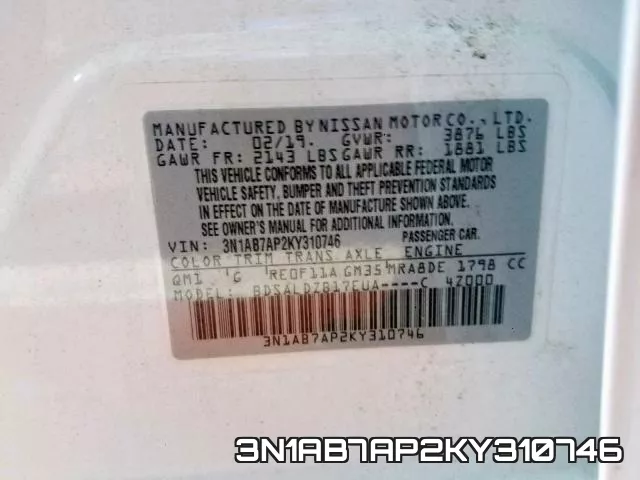 3N1AB7AP2KY310746 фото 2