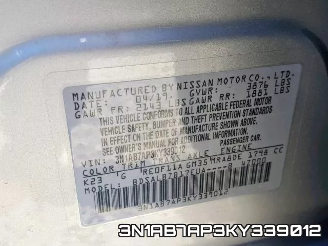 3N1AB7AP3KY339012 фото 2