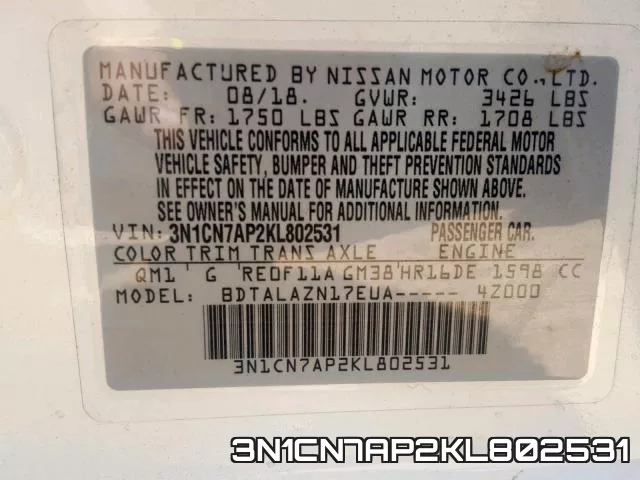 3N1CN7AP2KL802531 фото 2