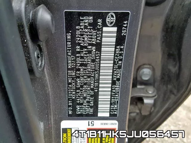 4T1B11HK5JU056457 фото 2
