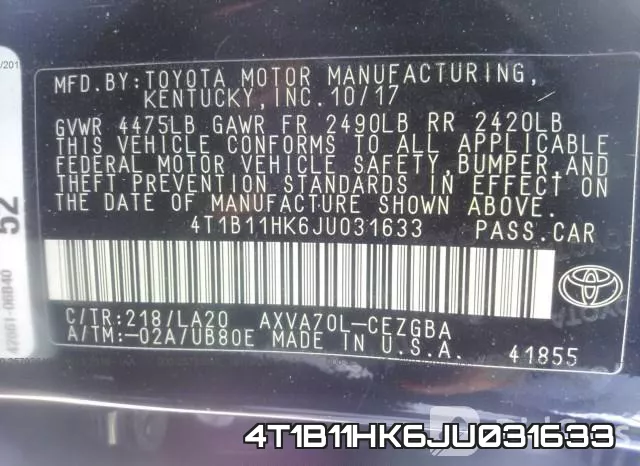 4T1B11HK6JU031633 фото 10