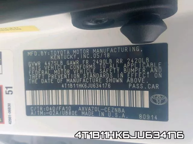 4T1B11HK6JU634176 фото 2
