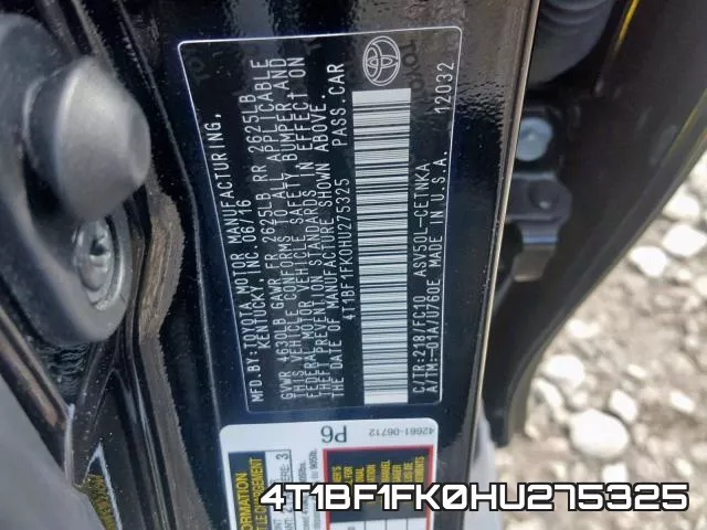 4T1BF1FK0HU275325 фото 2