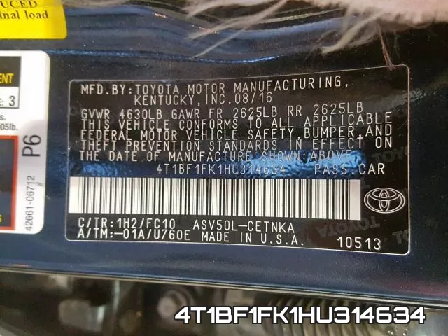 4T1BF1FK1HU314634 фото 2