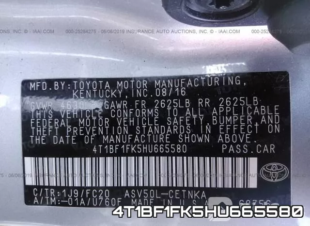 4T1BF1FK5HU665580 фото 10