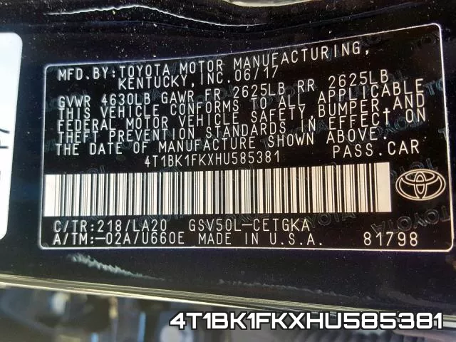 4T1BK1FKXHU585381 фото 2