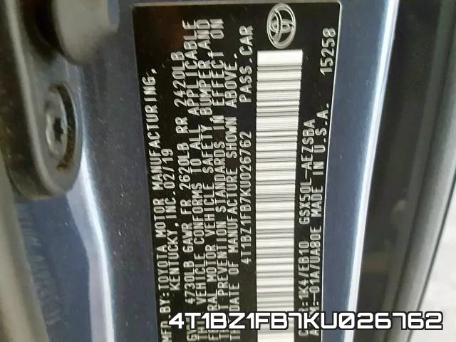 4T1BZ1FB7KU026762 фото 2