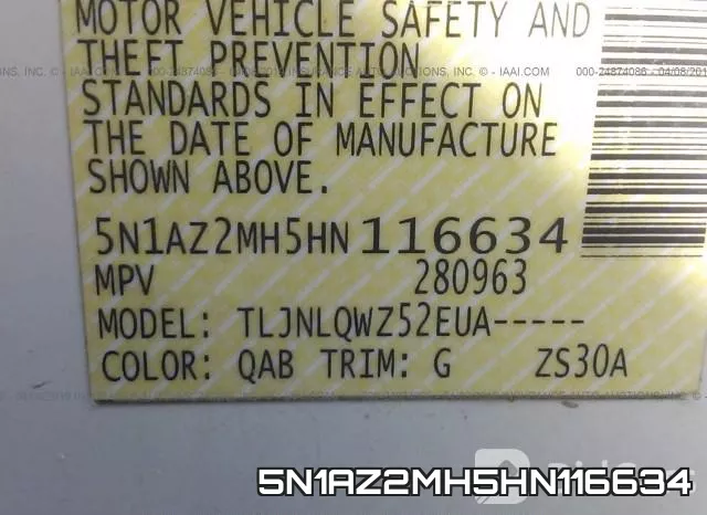5N1AZ2MH5HN116634 фото 10