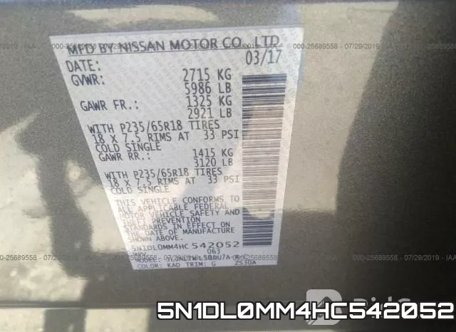 5N1DL0MM4HC542052 фото 10