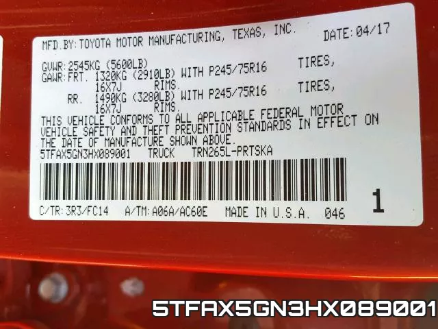 5TFAX5GN3HX089001 фото 2