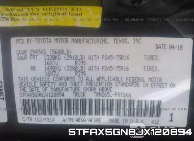 5TFAX5GN8JX120894 фото 10