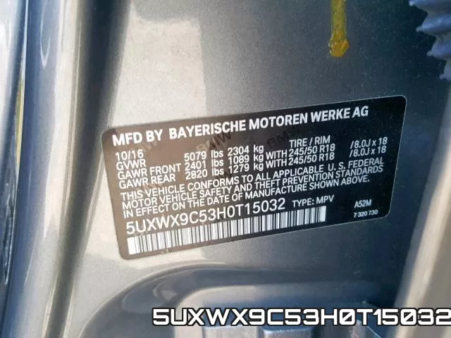 5UXWX9C53H0T15032 фото 2