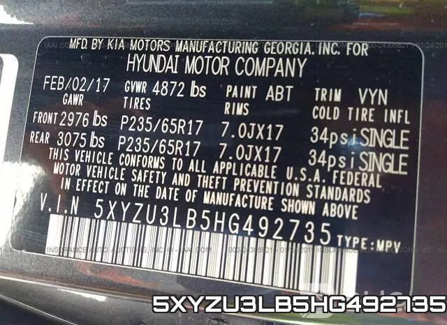 5XYZU3LB5HG492735 фото 10