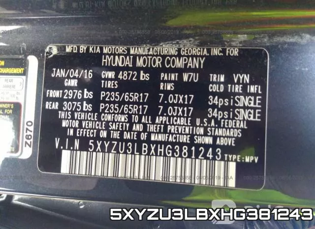 5XYZU3LBXHG381243 фото 10