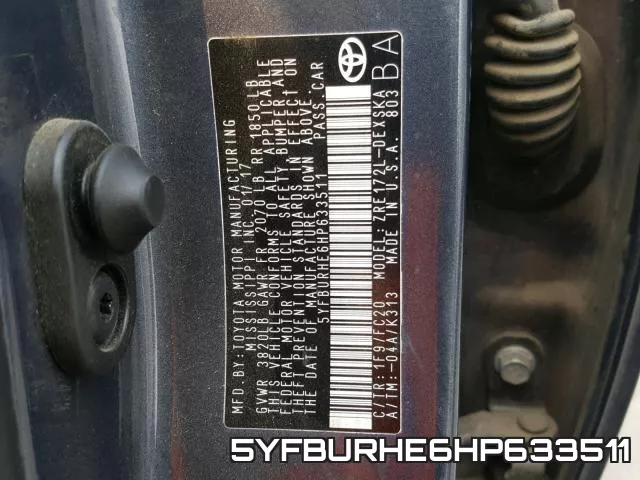 5YFBURHE6HP633511 фото 2