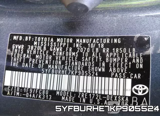 5YFBURHE7KP905524 фото 10