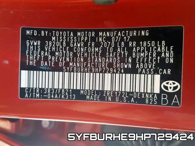 5YFBURHE9HP729424 фото 2