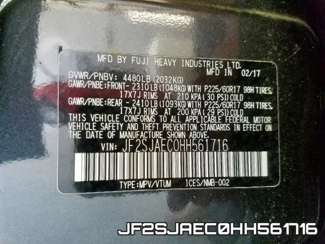 JF2SJAEC0HH561716 фото 2