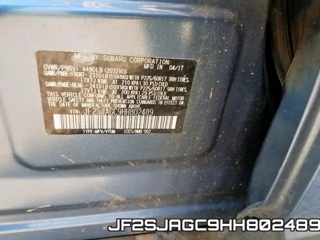 JF2SJAGC9HH802489 фото 2