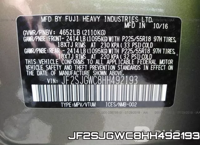 JF2SJGWC8HH492193 фото 10