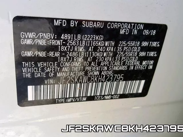 JF2SKAWC8KH423795 фото 2