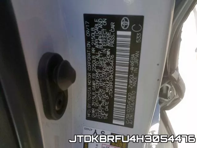 JTDKBRFU4H3054476 фото 2