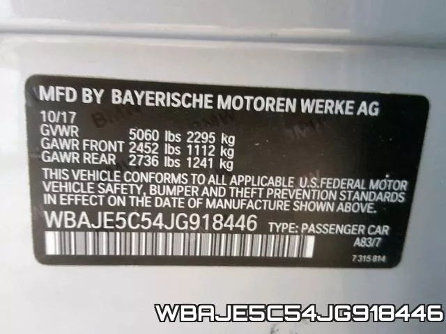 WBAJE5C54JG918446 фото 2