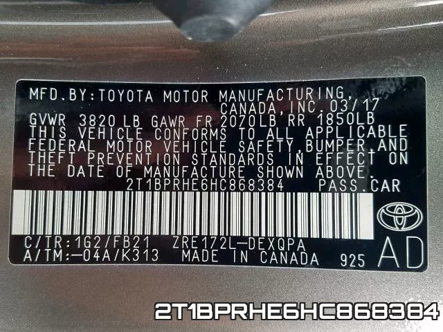 2T1BPRHE6HC868384 фото 2