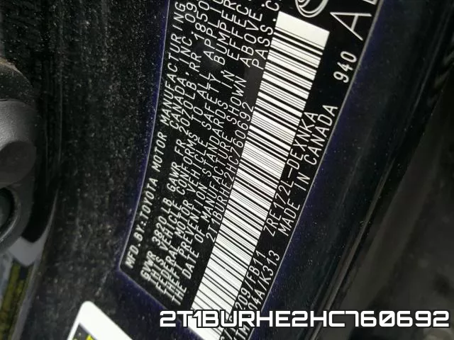 2T1BURHE2HC760692 фото 2