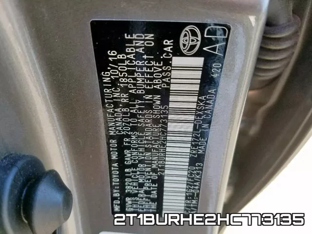 2T1BURHE2HC773135 фото 2