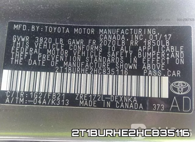 2T1BURHE2HC835116 фото 10
