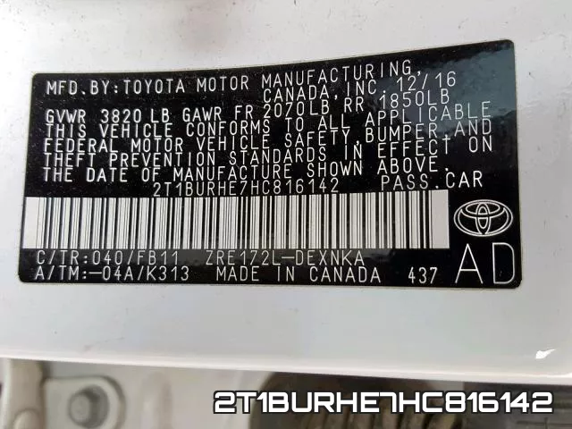 2T1BURHE7HC816142 фото 2