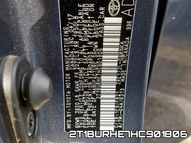 2T1BURHE7HC901806 фото 2