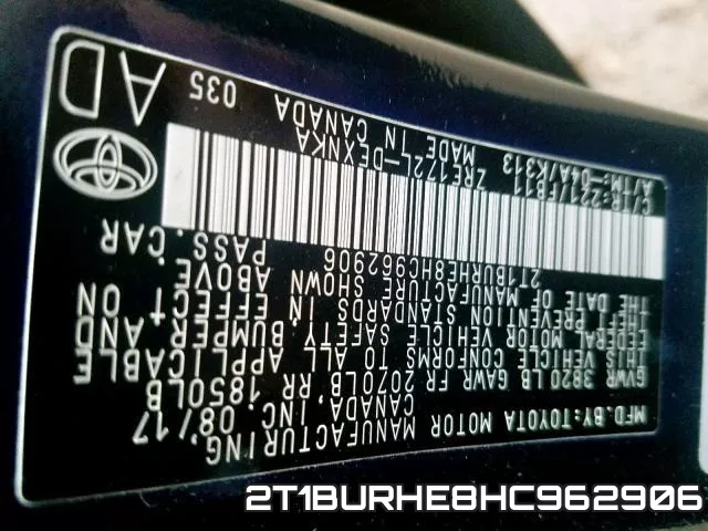 2T1BURHE8HC962906 фото 2
