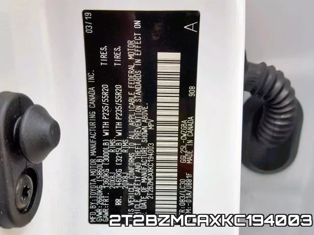 2T2BZMCAXKC194003 фото 2