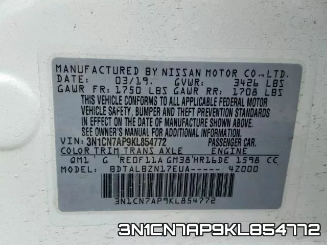 3N1CN7AP9KL854772 фото 2