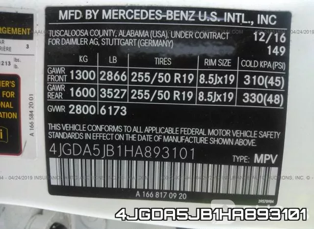 4JGDA5JB1HA893101 фото 10