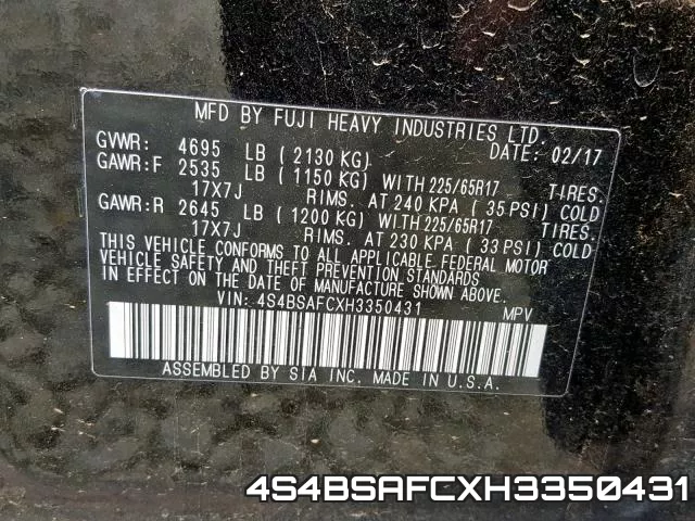 4S4BSAFCXH3350431 фото 2