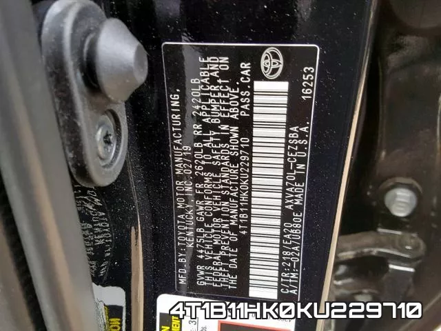 4T1B11HK0KU229710 фото 2
