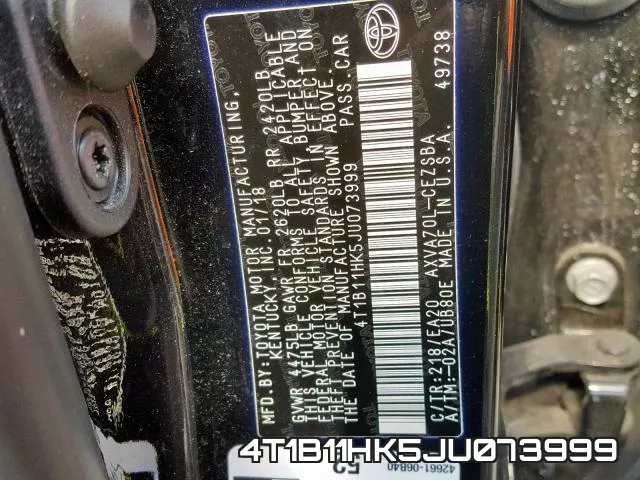 4T1B11HK5JU073999 фото 2