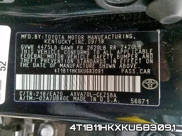 4T1B11HKXKU683091 фото 2