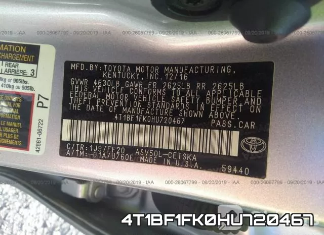 4T1BF1FK0HU720467 фото 10