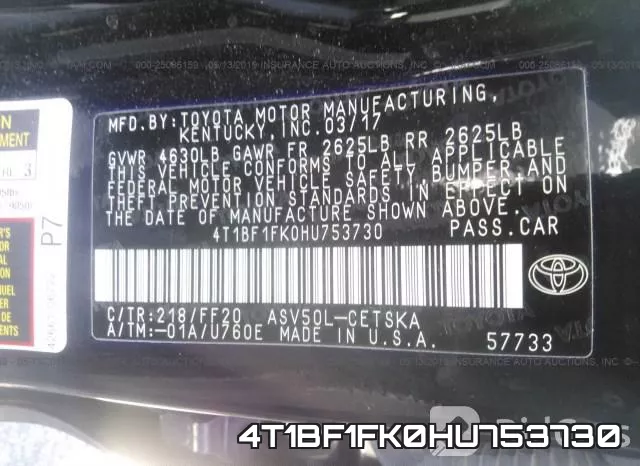 4T1BF1FK0HU753730 фото 10