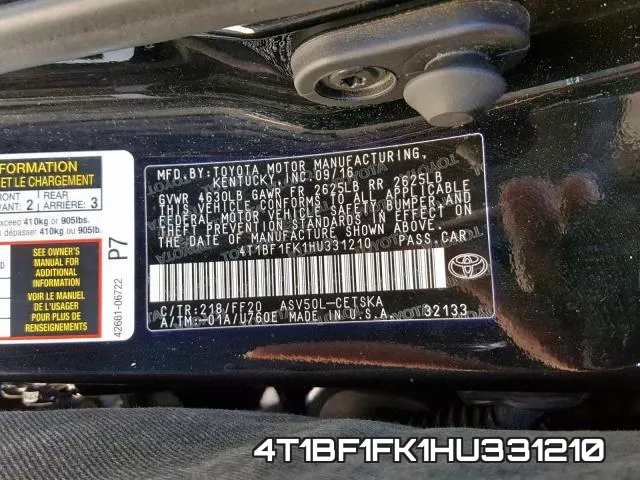 4T1BF1FK1HU331210 фото 2