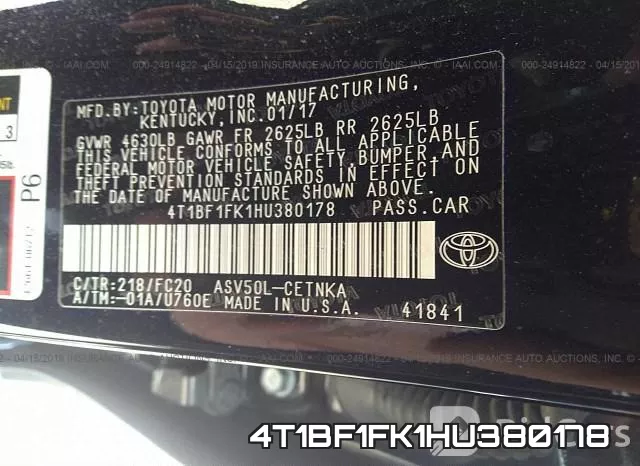 4T1BF1FK1HU380178 фото 10