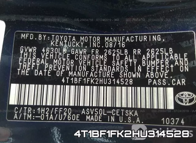 4T1BF1FK2HU314528 фото 10